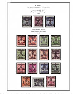 COLOR PRINTED OCCUPIED POLAND 1915-1944  STAMP ALBUM PAGES (15 illust. pages)