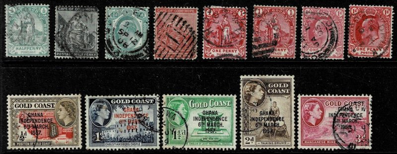 13 Used Stamps of Gold Coast