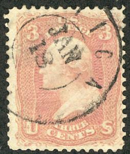 US #64 SCV $1100. 3c Pink Washington, VF/XF used, true color, well centered, ...