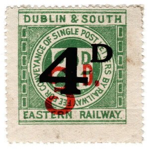 (I.B) Dublin & South Eastern Railway : Letter Stamp 4d on 3d on 2d OP