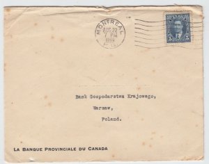 1939 Aug 22 just before WWII 5c surface rate to ** POLAND ** Canada cover