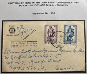 1956 Dublin Ireland Airmail First Day Cover To Toronto Canada Rotary Club Barry