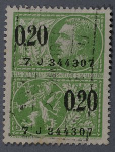 Belgium XF Used Fiscal Tax Stamp 0.20 Green HRM