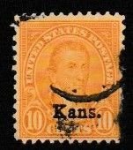 US SCOTT#668 1928 10c JAMES MONROE KANSAS OVERPRINT - USED