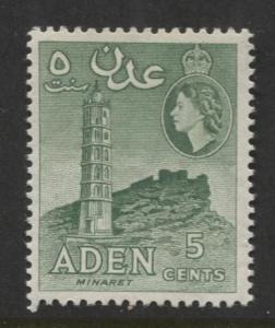 ADEN - Scott 48 - QEII Definitive-Perf.12 x 13.5 - 1953- MVLH - Single 5c Stamp