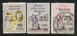 Peru  Scott 510-512 Used 1969 surcharges