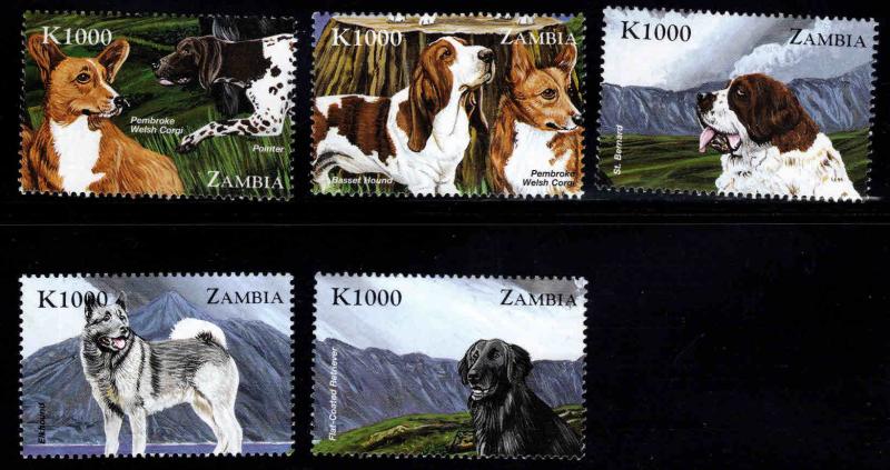 Zambia Scott 809a-e MNH** 1999 Dog stamps