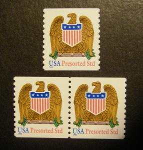 Scott 3270, 10c Eagle and Shield, Pair & Single, MNH Coil Beauties