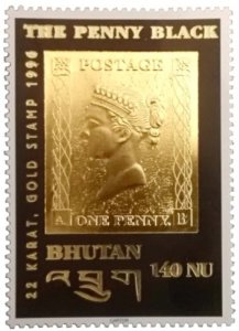 Bhutan Gold Penny Black 22k 1966 140nu MNH **/Gold 22 Carats seamlessly ** a27p26f23453 