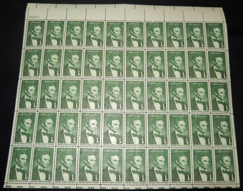 MALACK 1113 1c Lincoln, Full Sheet, F-VF OG NH or be..MORE.. sheet1113