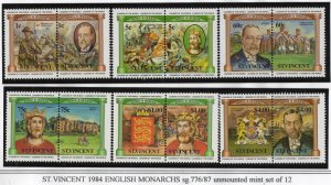 Thematic stamps ST.VINCENT 1984 MONARCHS 776/97 SET OF 12 mint