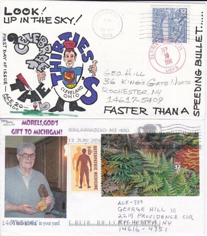 United States 10 ACE Cacheted Colorful Covers