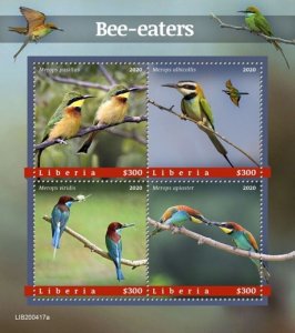 Liberia - 2020 Bee-eaters, White-throated, European - 4 Stamp Sheet - LIB200417a