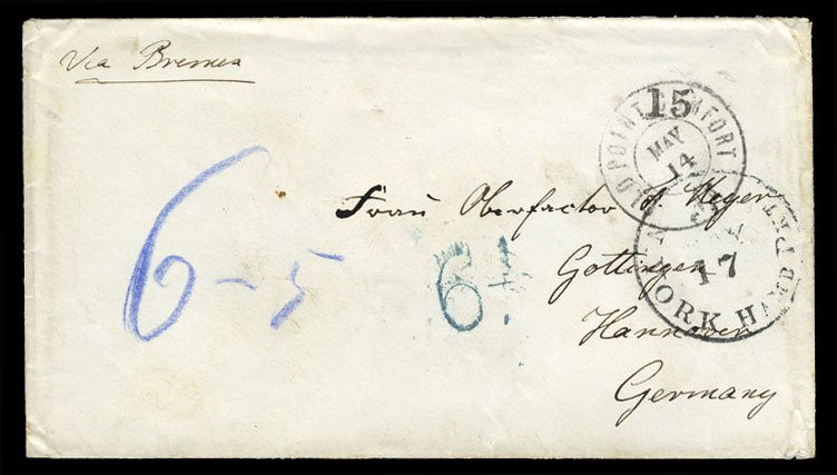 United States, Stampless Covers, 1862 (May 14) cover from Old Point Comfort, ...