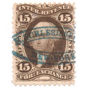 1863 R39c 15c Internal Revenue, First issue, Foreign Exchange, Washington, Brown