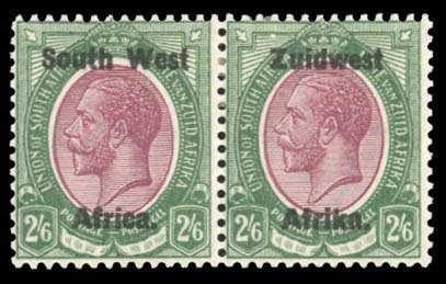 South West Africa #24 Cat$52.50, 1923-24 2sh6p green and claret, horizontal p...