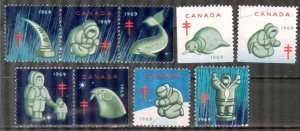 Canada 1969 Christmas Antituberculose 9 labels various options MN