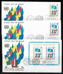 United Nations NY 260-62 30th UN Headquarter Cachet FDC First Day Cover New York