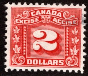 van Dam FX86, $2 red, used, Three Leaf Federal Excise Revenue Tax Canada