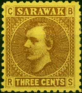 Sarawak 1871 3c Brown-Yellow SG2 Fine Unused (2)