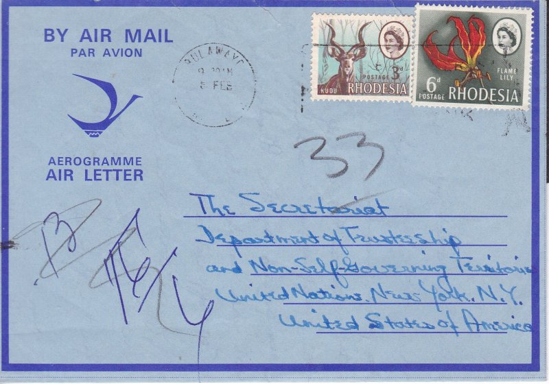 Rhodesia 1960's Air letter Collection.(15)  Requests for U.N  NGO Schola...