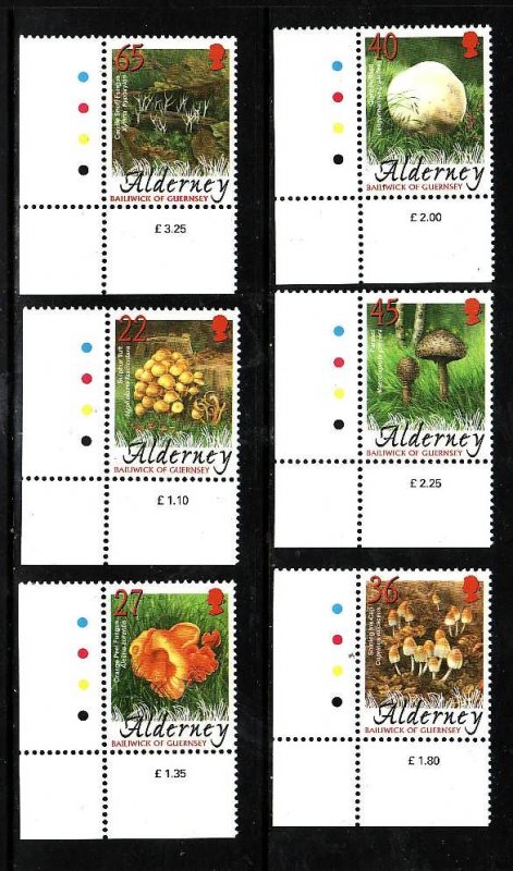 Alderney-Sc#221-6 -unused NH set-Mushrooms-id2-Fungi-2004-