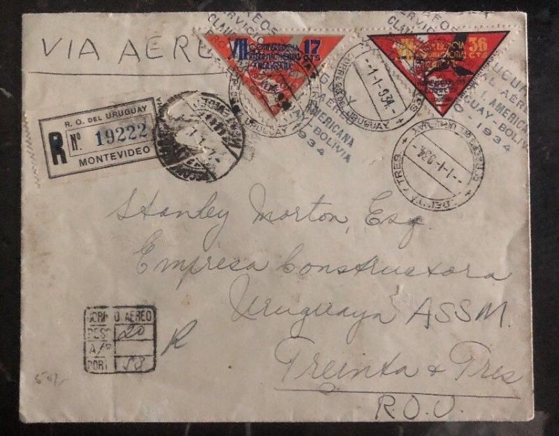 1934 Montevideo Uruguay First Flight Airmail cover FFC to Bolivia