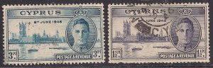 Cyprus 1946 KGV1 Set Victory used SG 164 - 65 ( T480 )