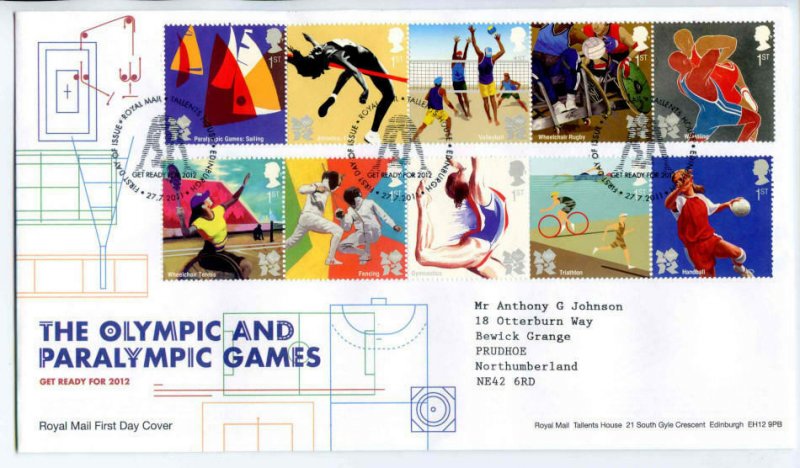GB 2011 Olympic and Paralympic Games Set FDC Tallents House Cancel 