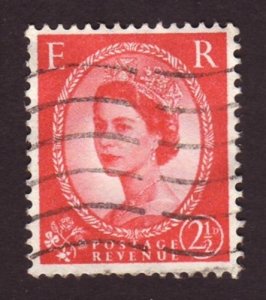 Great Britain 1953 Sc#321 2-1/2d Red QEII (Wilding) USED-F-VF-NH.