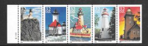 #2969-73a MNH 32¢ Lighthouses Booklet Pane/5