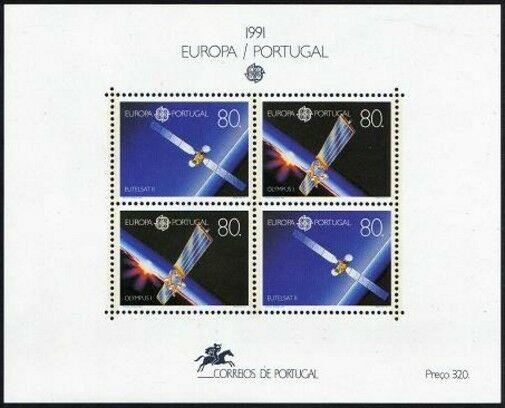 Portugal 1860 sheet,MNH.Michel 1862-1863 Bl.78 EUROPE CEPT-1991.Satellites.