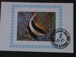 SHARJAH-AIRMAIL-1972 COLORFUL BEAUTIFUL LOVELY ANGEL FISH-CTO-IMPERF S/S VF