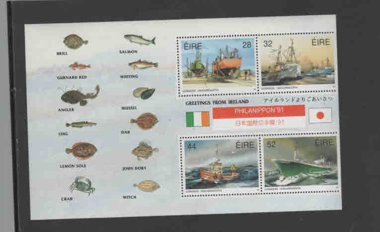 IRELAND #847a  1991 FISHING FLEET W/OVERPRT    MINT  VF NH  O.G  SB/P