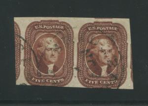 1856 United States Postage Stamp #12 Used Horizontal Pair Certified 