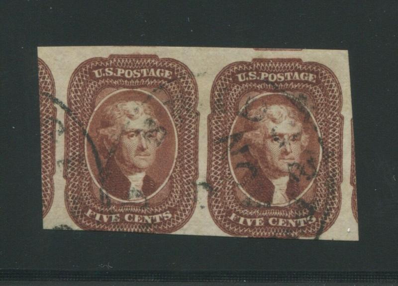 1856 United States Postage Stamp #12 Used Horizontal Pair Certified 