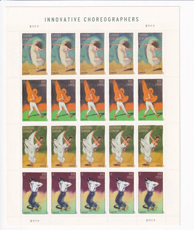 U.S.: Sc #4698-4701, Innovative Choreographers Forever Stamps, Sheet of 20, MNH