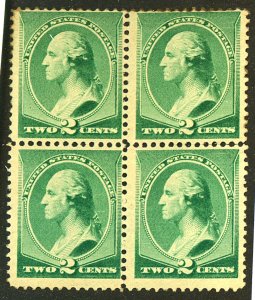 U.S. #213 MINT BLOCK OF 4 OG NH, PERF SEPS