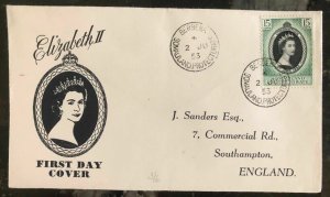 1953 Berbera Somalia First day Coronation cover FDC Queen Elizabeth II QE2 To UK