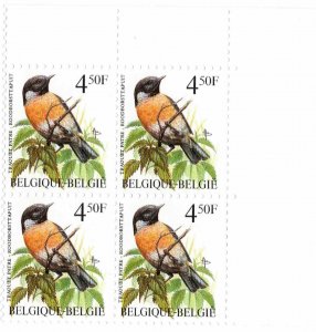 Belgium 1987 Sc 1223 MNH Block of 4 Common Stonechat Bird Buzin Traquet Patre