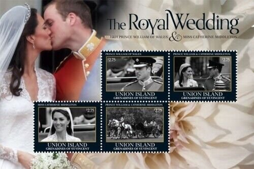 Union Island 2011 - Royal Wedding of William and Kate Sheet of 4 Stamps MNH