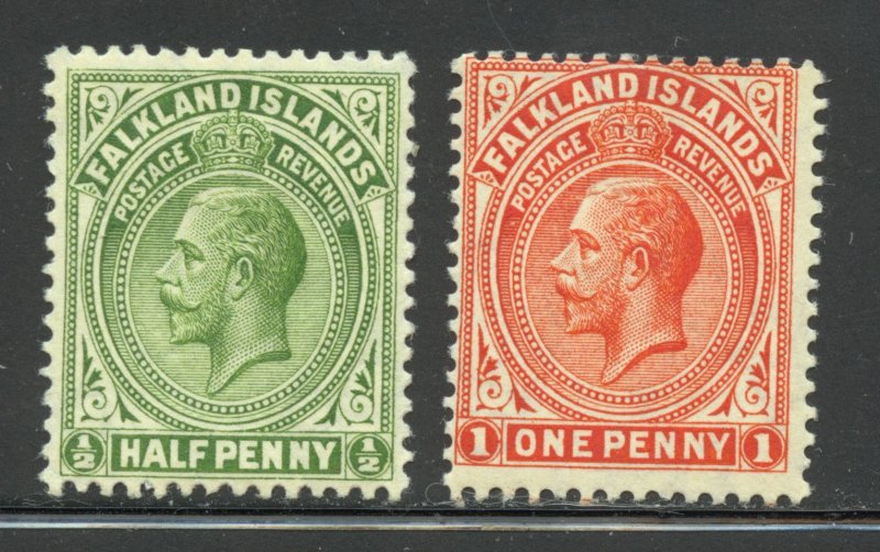 Falkland Islands Scott 30-31 Unused HOG - 1912 King George V, Wmk 3 - SCV $8.50