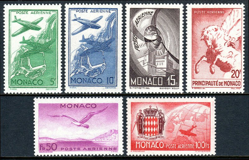 Monaco C2-C7, MNH. Planes, Buildings, Pegasus, Sea Gull, Globe, Arms, 1942