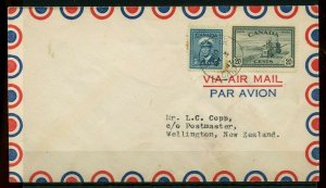 25 cents per 1/4 oz 1947 NEW ZEALAND airmail PEACE issue COVER Canada