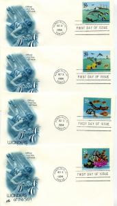 2863-66 Wonders of the Sea, 4 ArtCraft, single, FDCs 