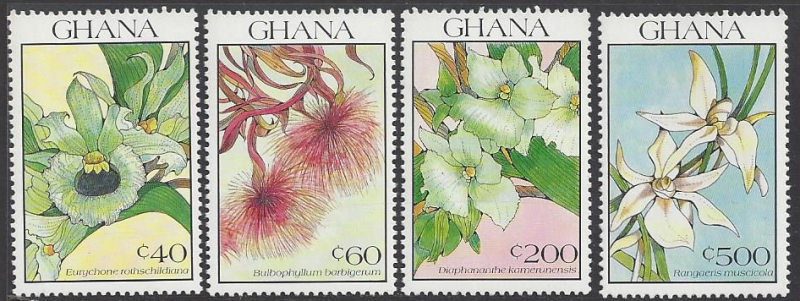 Ghana #1230 / 31 / 33 / 36 & 37 MNH part set, various orchids, issued 1990