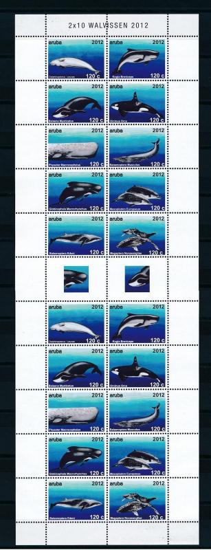 [ARV603] Aruba 2012 Whales Marine life Miniature Sheet with labels MNH