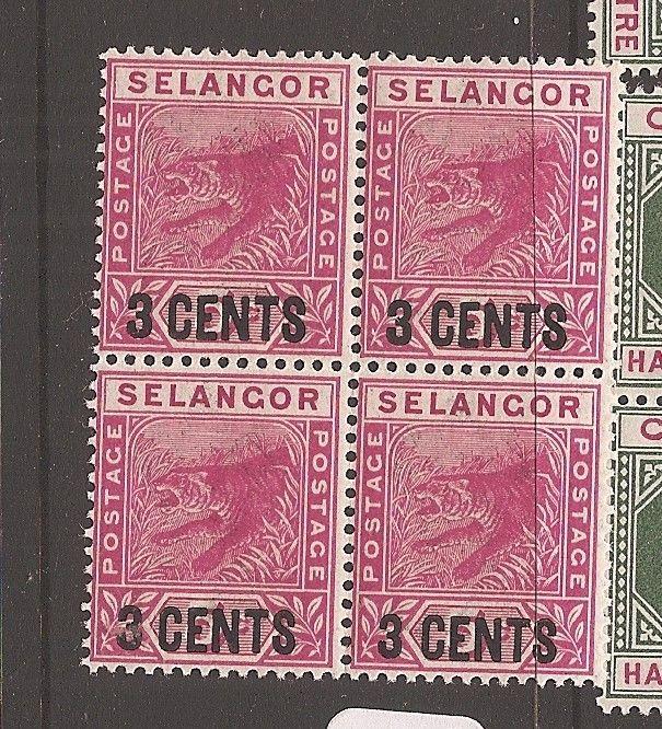 Malaya Selangor 3c/5c Tiger SG 53 block of 4 MNH (2asx)