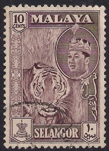 Selangor Malaya 1957 - 61 QE2 10ct Deep Maroon used SG 122 ( M1300 )