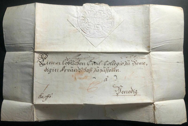 1779 Vienna  Austrian Empire Stampless Vintage Letter Cover To Italy